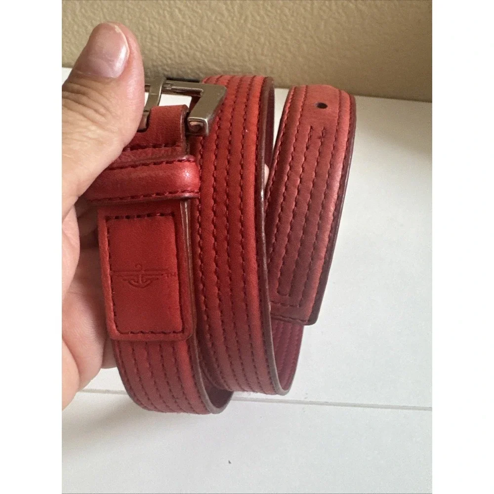 Dockers Red Full Grain Leather Belt Stitched Sz S 1